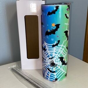 Rainbow Spider Web and Bats 20oz Tumbler new w box and stainless straw.